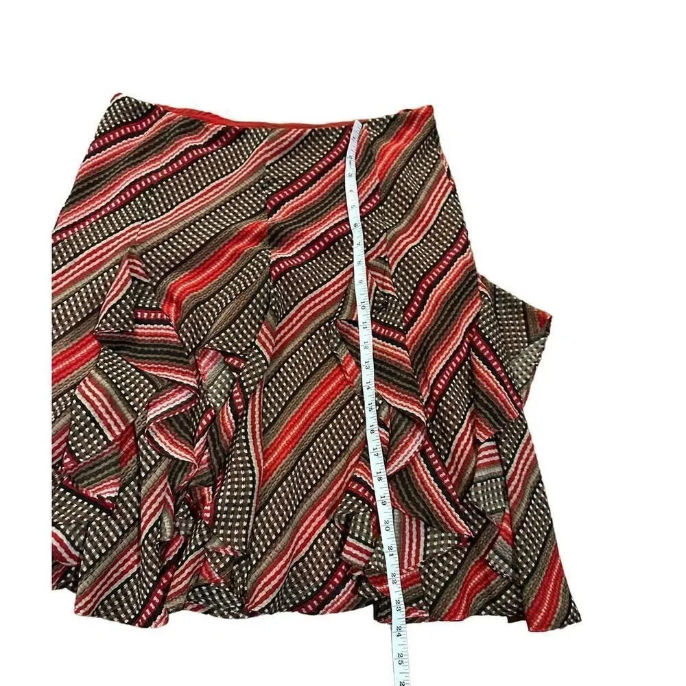 Lauren Ralph Lauren Women's Patterned Ruffled Georgette‎ Skirt sz M red brown